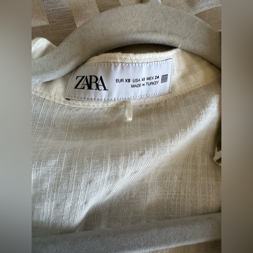 Zara Ecru & Khaki Rustic Printed Mini Dress Size XS - Picture 9 of 10
